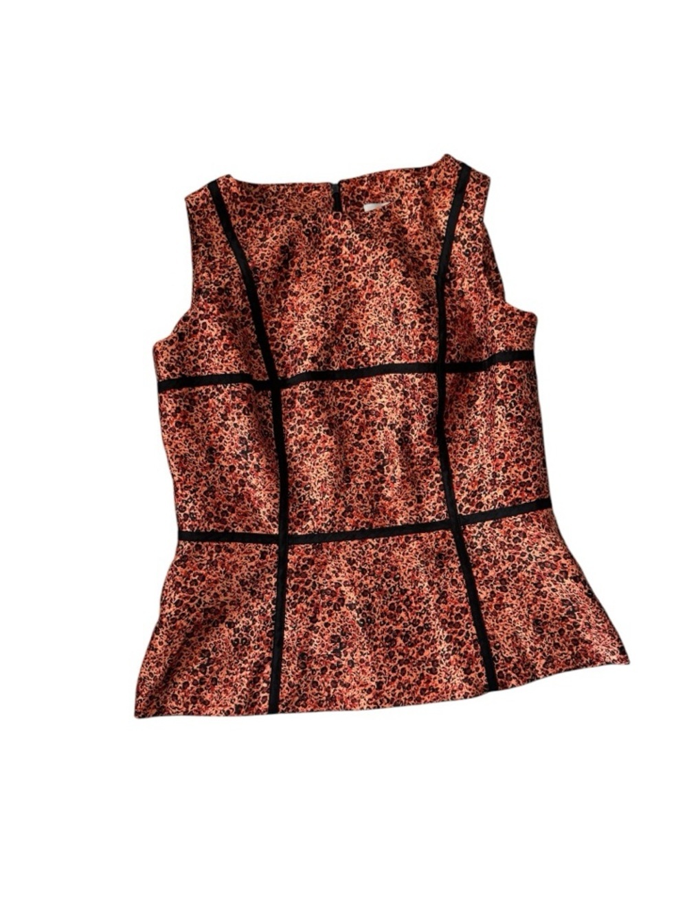 Danny & Nicole Coral Floral Sleeveless Peplum Top with Black Trim